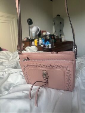 Brighton Pink Leather Crossbody Bag with Decorative Stitching